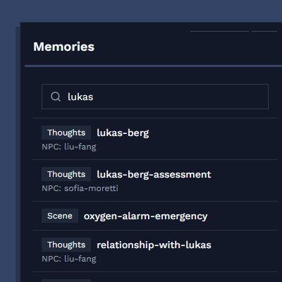 NPC memory browser
