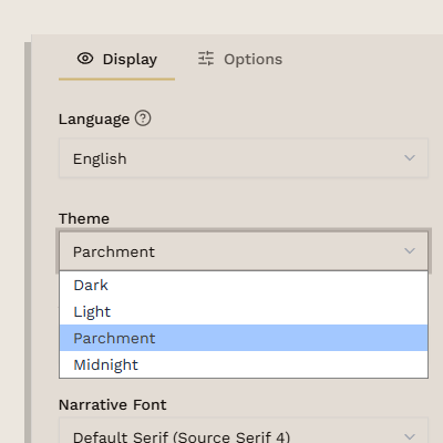 Theme and font selector