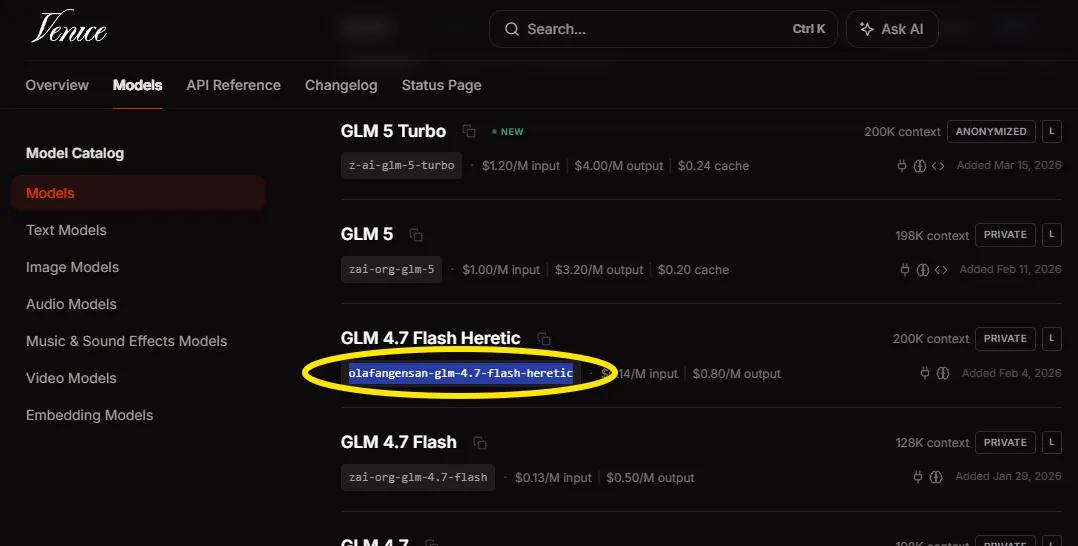 Copia el nombre del modelo de una lista de modelos disponibles en tu proveedor